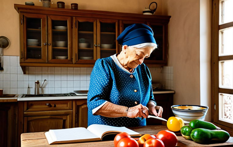 A warm scene in a traditional Portuguese kitchen, where an elderly grandmother, fully clothed in modest, traditional attire, is gently guiding her teenage grandchild, who is also fully clothed in appropriate, casual wear, through the steps of preparing a classic family recipe. The grandchild is attentively holding a notebook and pen, taking notes, with a smartphone discreetly placed nearby for documentation. The kitchen is cozy, bathed in natural light, showcasing fresh ingredients on a wooden countertop and vintage cooking utensils. The atmosphere is filled with warmth, learning, and connection. perfect anatomy, correct proportions, natural pose, well-formed hands, proper finger count, natural body proportions, professional photography, high quality, safe for work, appropriate content, fully clothed, family-friendly.